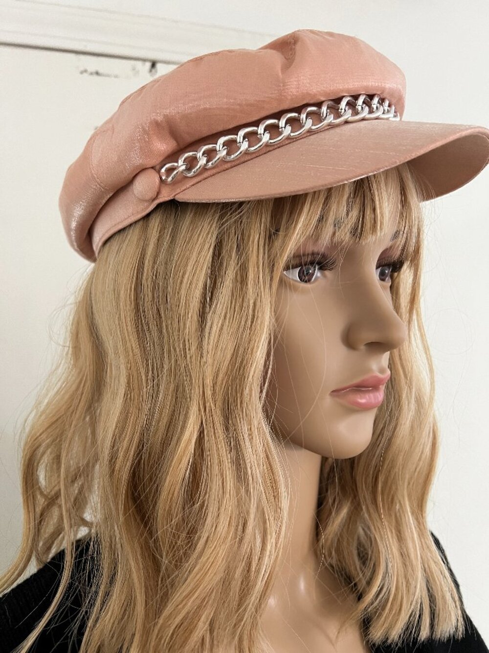 Eugenia Kim Blush Pink Chain Trim Newsboy Cap